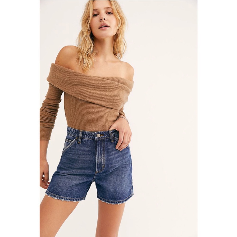 Free People Tan Ribbed Sweater Knit Off The Shoulder Top